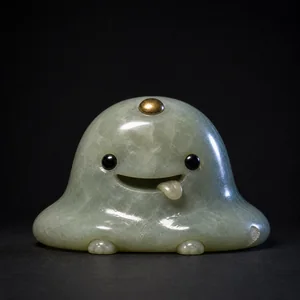 GLOB, a creature made of milky jade, gold cabochon