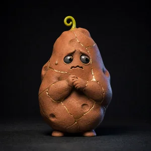 SPUD, a creature made of terracotta, repaired in gold